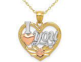 14K Yellow, White and Rose Gold  - I Love You - Pendant Necklace Charm with Chain